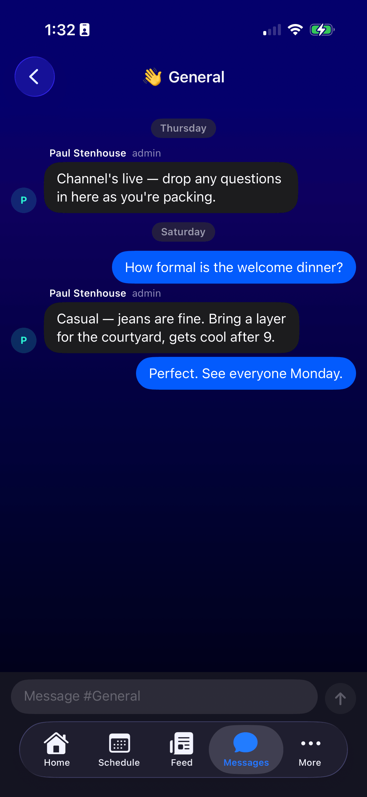 Attend general messages conversation screen.